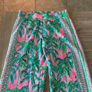 Lilly Pulitzer pink and green palm print Palazzo pants. Size Small